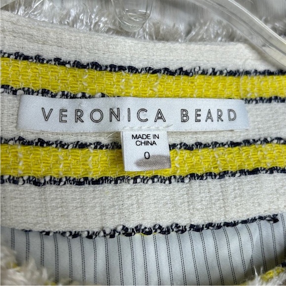 Veronica Beard Talie Tweed Blazer Yellow White Striped Frayed Trim Size 0 - Picture 10 of 12